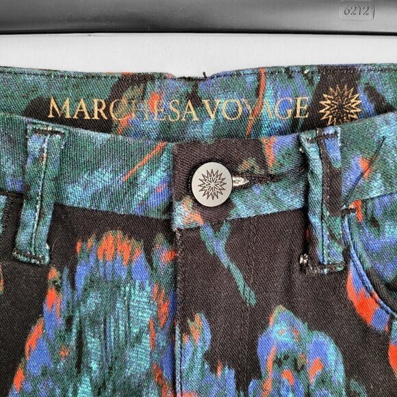 HP! NWT Marchesa Voyage Peacock Feather Print Boho Ankle Cropped Skinny Jeans - Picture 7 of 13